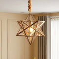 Modern Copper Glass Star Geometric 1-Light Chandelier for Hallway