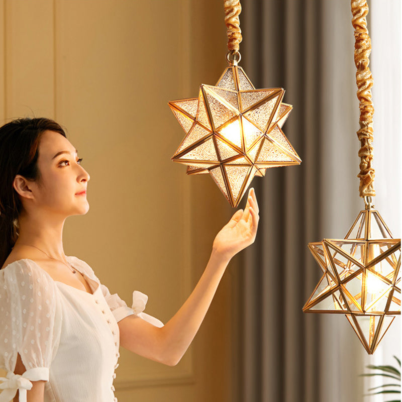 Modern Copper Glass Star Geometric 1-Light Chandelier for Hallway