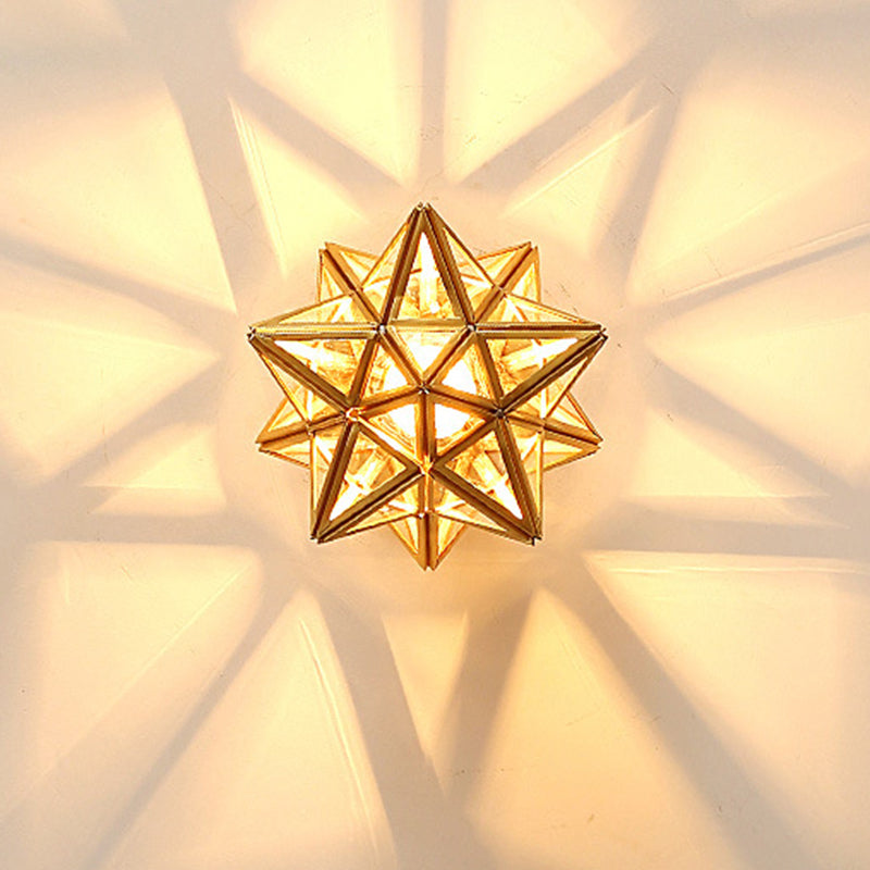 Modern Copper Glass Star Geometric 1-Light Chandelier for Hallway
