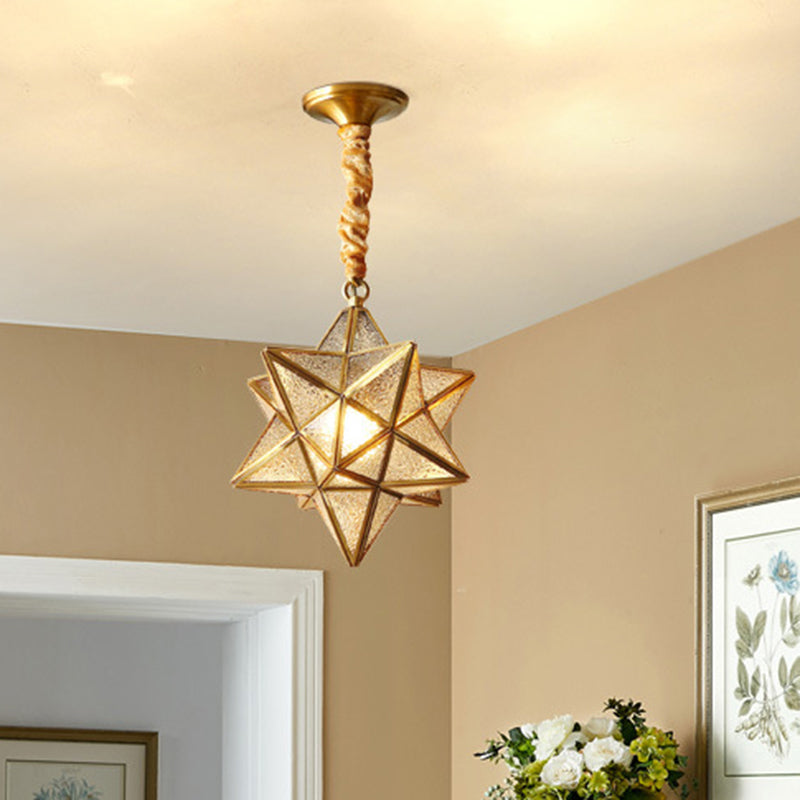 Modern Copper Glass Star Geometric 1-Light Chandelier for Hallway