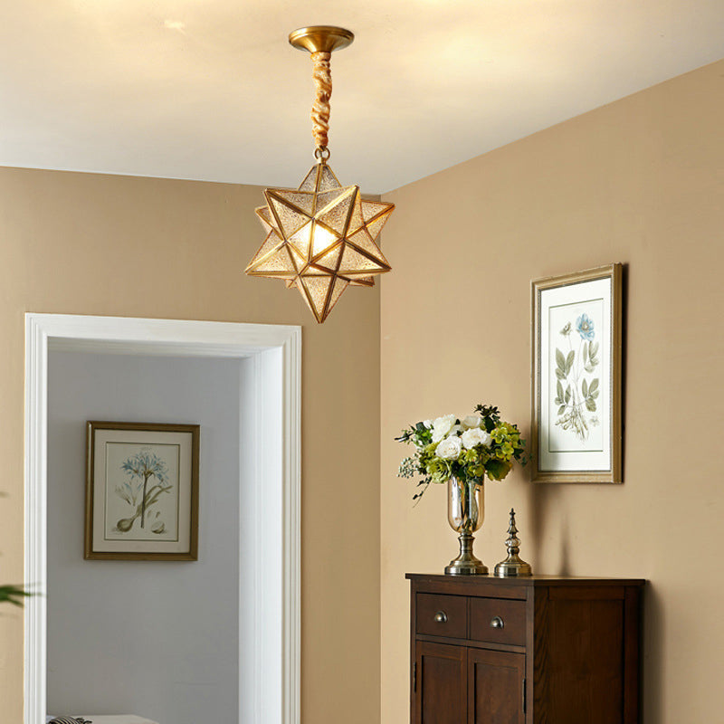 Modern Copper Glass Star Geometric 1-Light Chandelier for Hallway