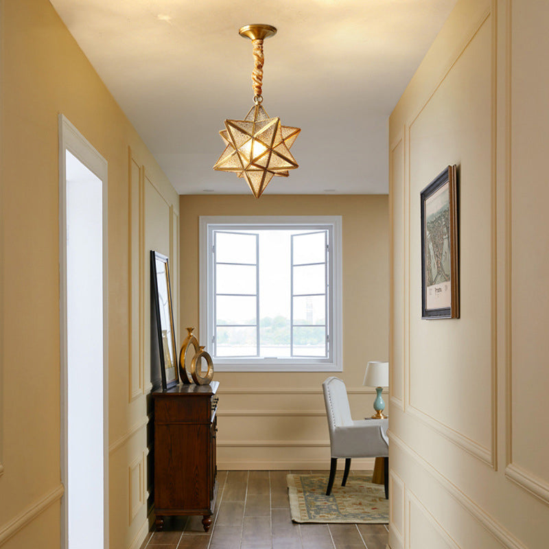 Modern Copper Glass Star Geometric 1-Light Chandelier for Hallway