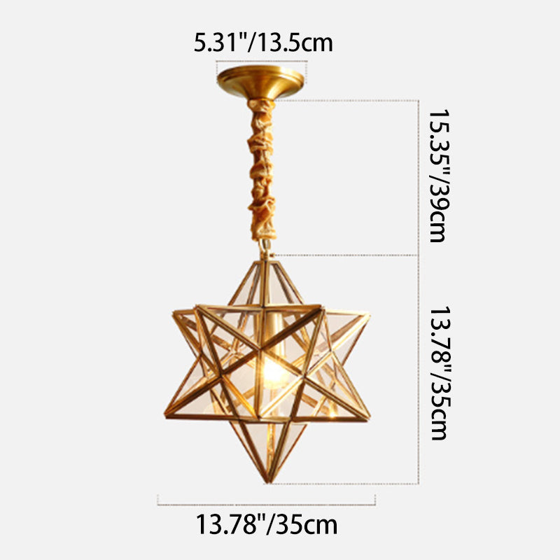 Modern Copper Glass Star Geometric 1-Light Chandelier for Hallway