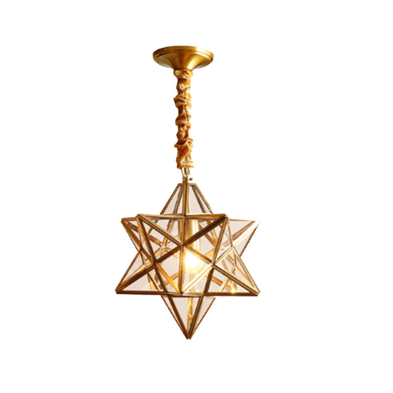 Modern Copper Glass Star Geometric 1-Light Chandelier for Hallway