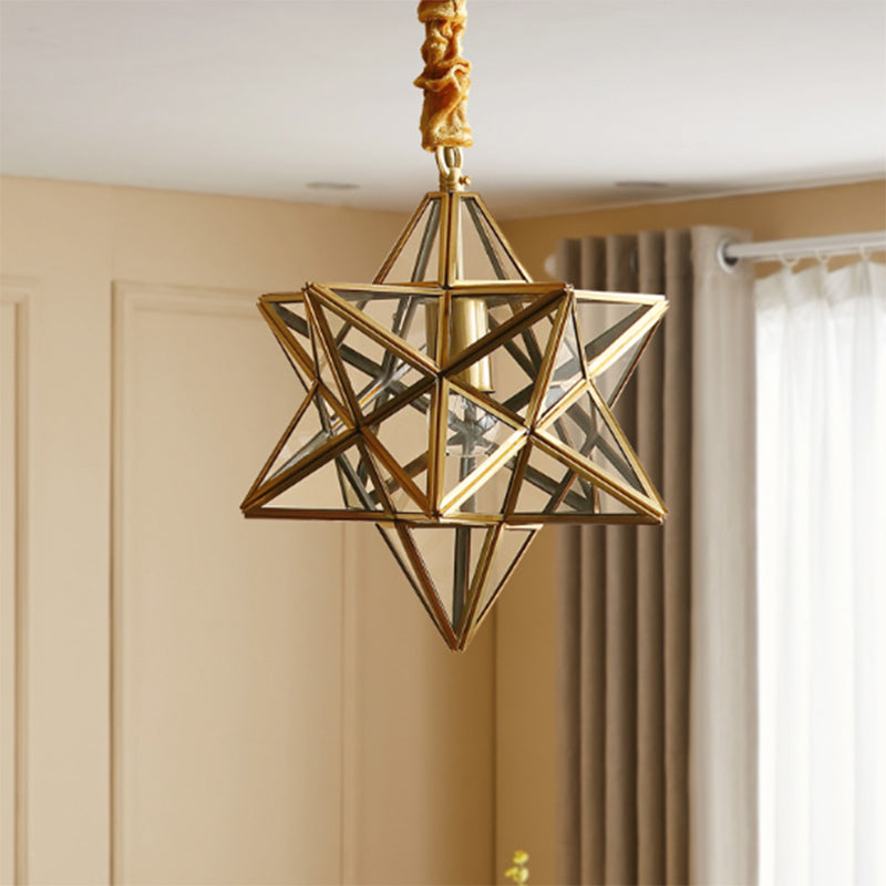 Modern Copper Glass Star Geometric 1-Light Chandelier for Hallway