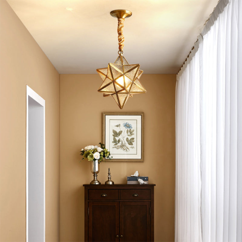 Modern Copper Glass Star Geometric 1-Light Chandelier for Hallway