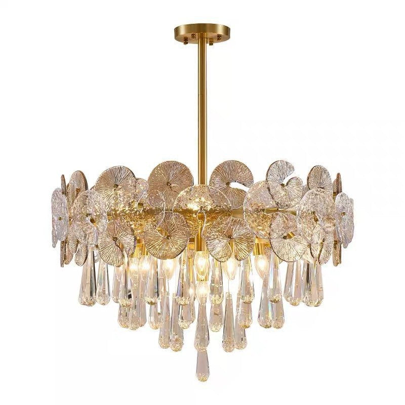 Elegant Copper & Crystal Round Teardrop Chandelier for Living Room