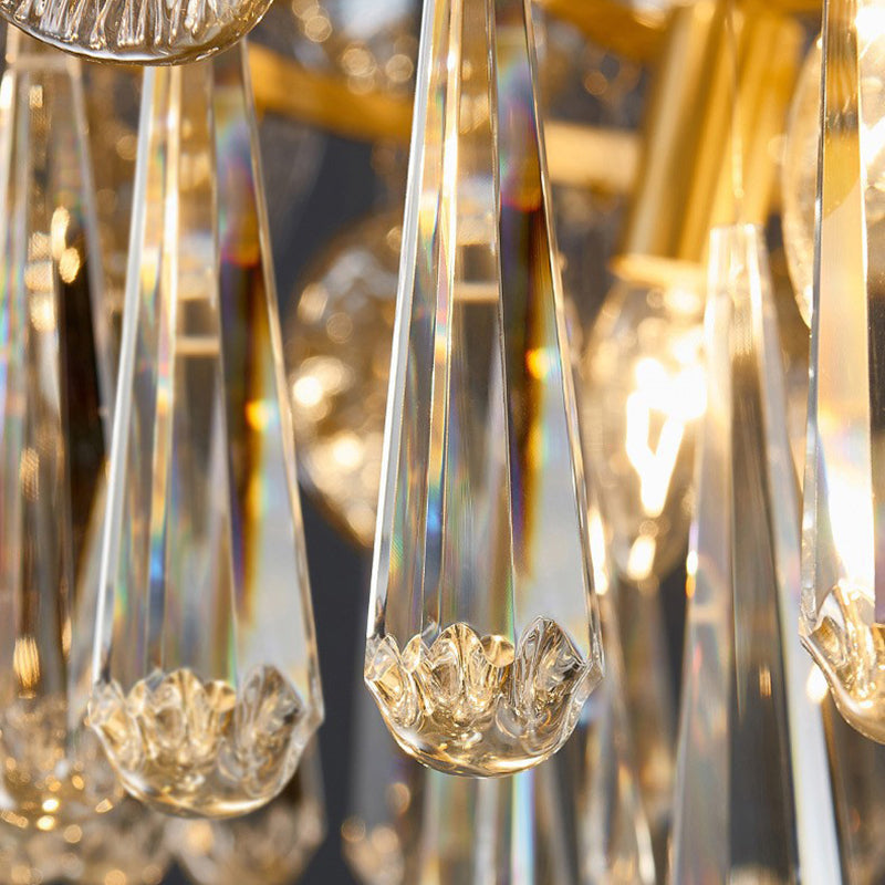 Elegant Copper & Crystal Round Teardrop Chandelier for Living Room