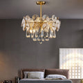 Elegant Copper & Crystal Round Teardrop Chandelier for Living Room