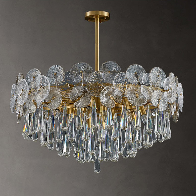 Elegant Copper & Crystal Round Teardrop Chandelier for Living Room