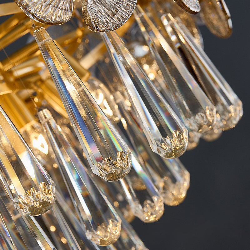 Elegant Copper & Crystal Round Teardrop Chandelier for Living Room