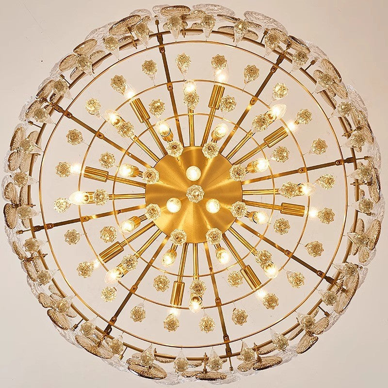 Elegant Copper & Crystal Round Teardrop Chandelier for Living Room