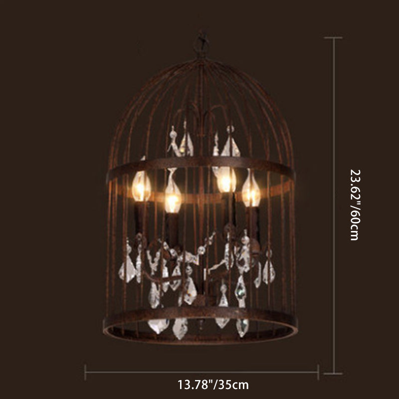 Modern Black Iron and Crystal Bird Cage Chandelier for Dining Room