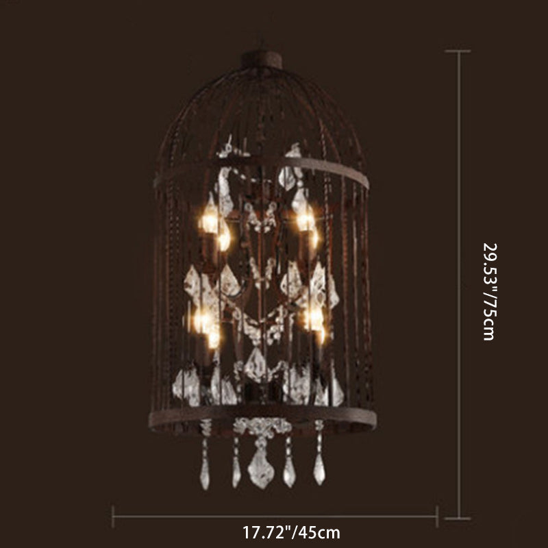 Modern Black Iron and Crystal Bird Cage Chandelier for Dining Room