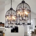 Modern Black Iron and Crystal Bird Cage Chandelier for Dining Room