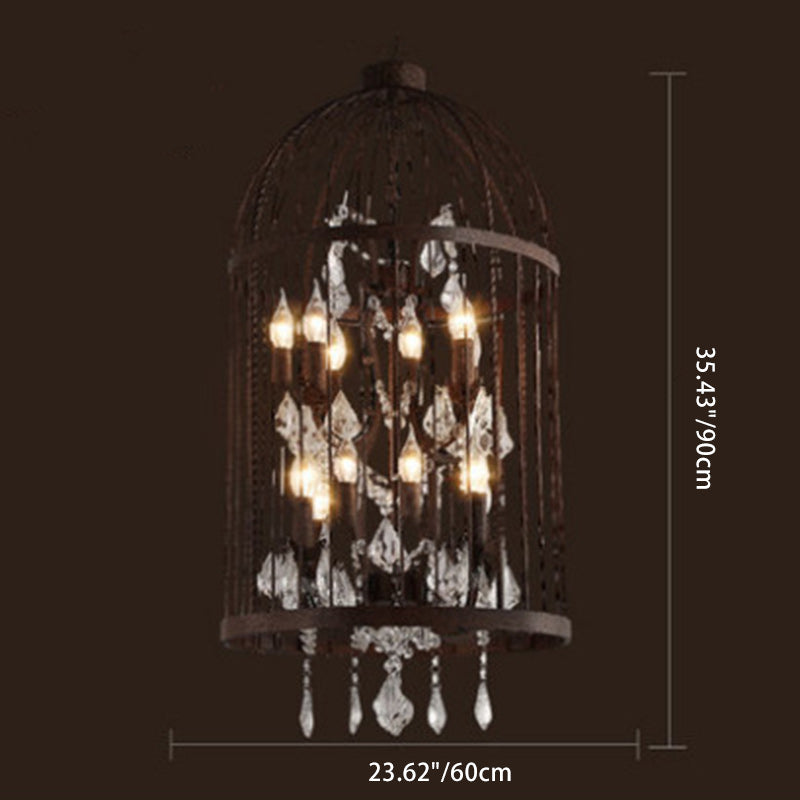 Modern Black Iron and Crystal Bird Cage Chandelier for Dining Room