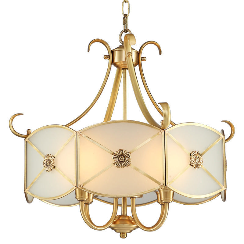 Stylish Retro Copper 4-Light Glass Chandelier for Living Room Décor