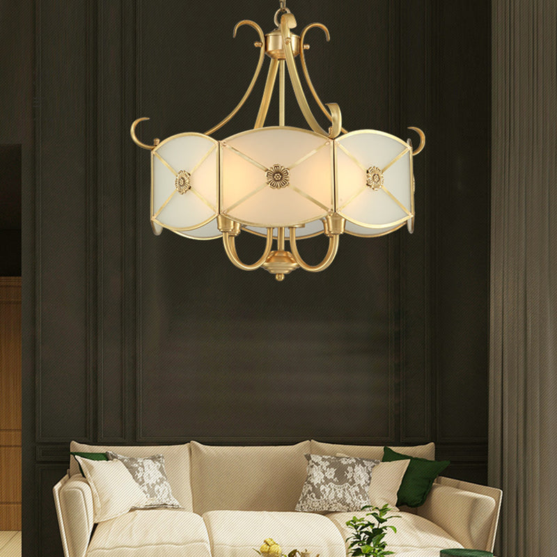 Stylish Retro Copper 4-Light Glass Chandelier for Living Room Décor