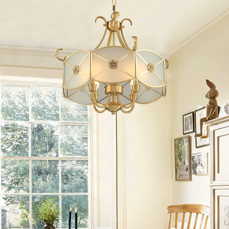 Stylish Retro Copper 4-Light Glass Chandelier for Living Room Décor