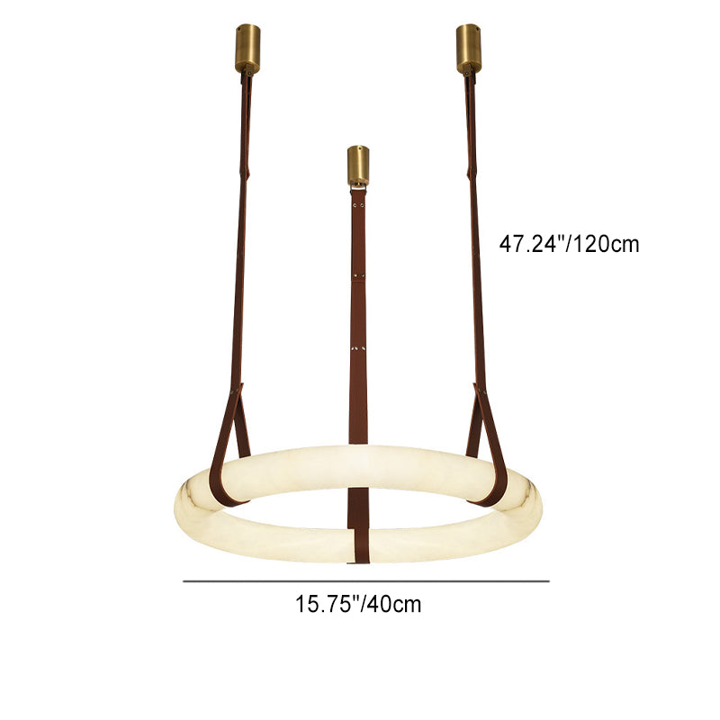 Nordic Round LED Chandelier in Imitation Marble and Leather for Living Room