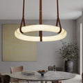 Nordic Round LED Chandelier in Imitation Marble and Leather for Living Room