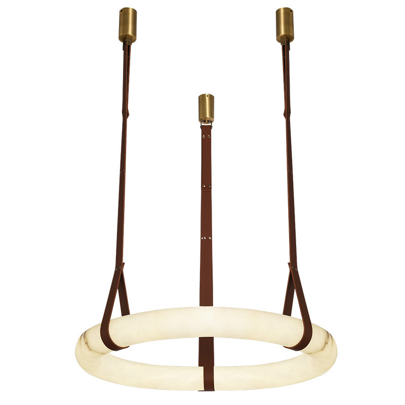 Nordic Round LED Chandelier in Imitation Marble and Leather for Living Room