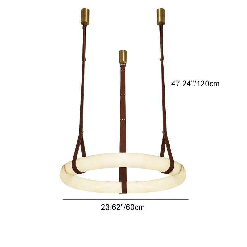 Nordic Round LED Chandelier in Imitation Marble and Leather for Living Room