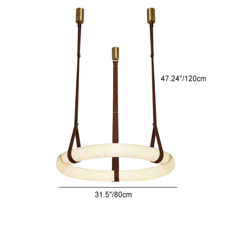 Nordic Round LED Chandelier in Imitation Marble and Leather for Living Room