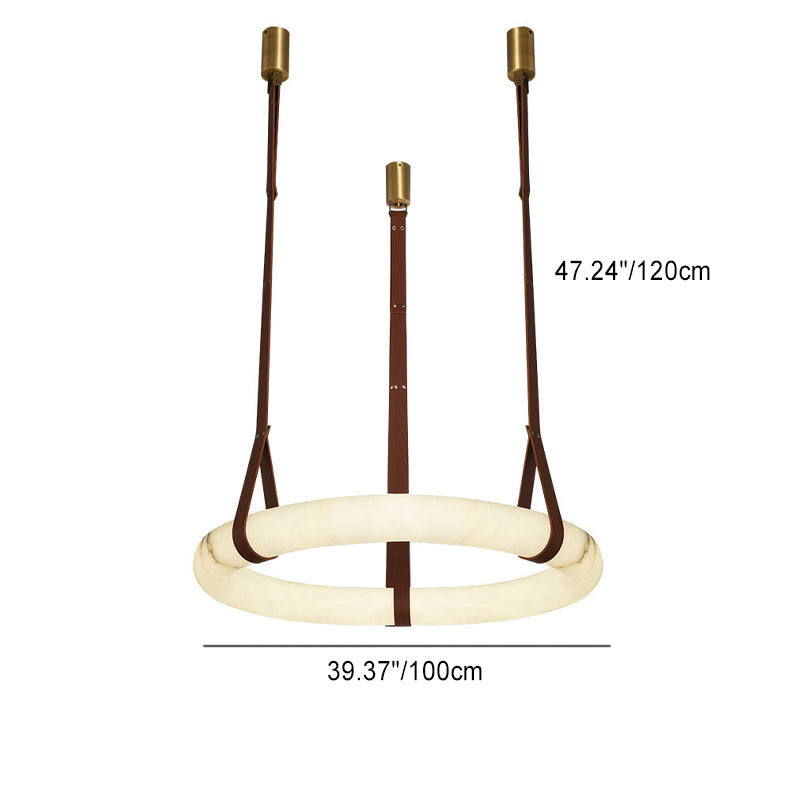 Nordic Round LED Chandelier in Imitation Marble and Leather for Living Room