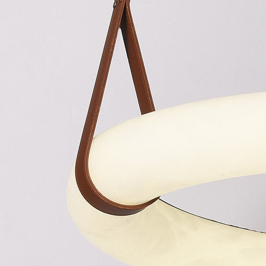 Nordic Round LED Chandelier in Imitation Marble and Leather for Living Room