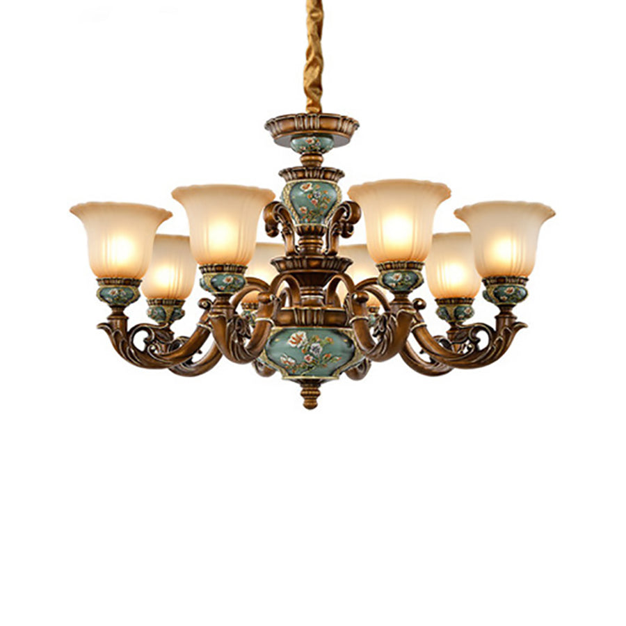 European Floral Resin & Glass Petal Chandeliers for Living Room Decor