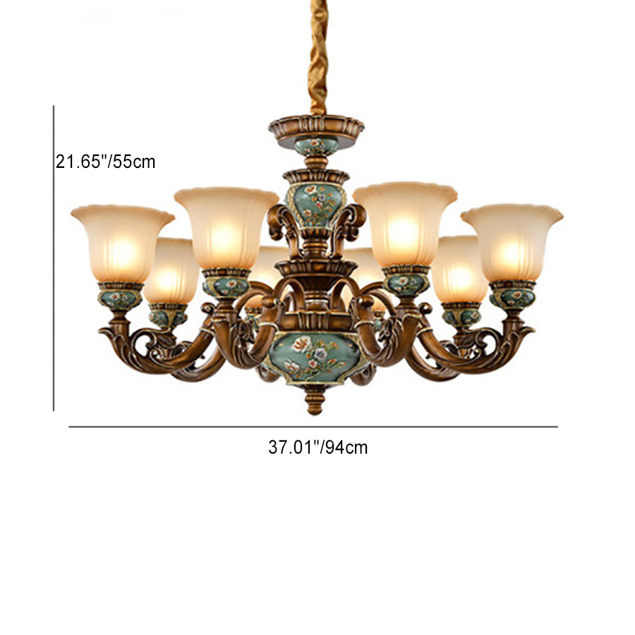 European Floral Resin & Glass Petal Chandeliers for Living Room Decor