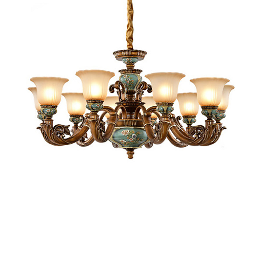 European Floral Resin & Glass Petal Chandeliers for Living Room Decor