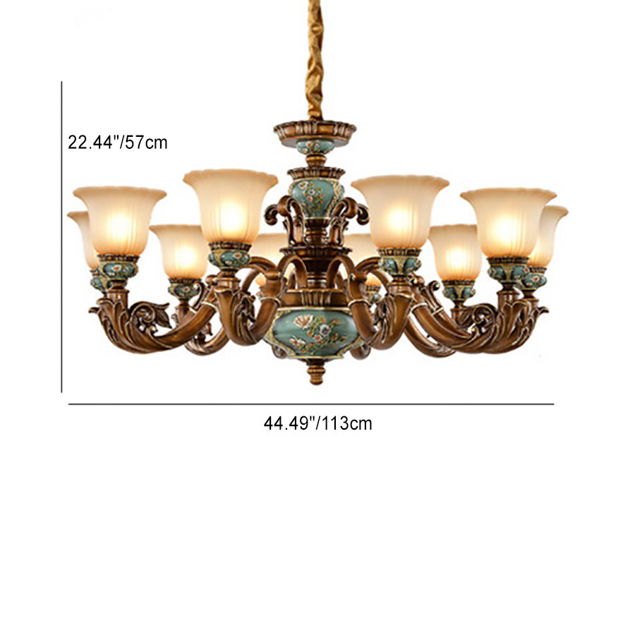 European Floral Resin & Glass Petal Chandeliers for Living Room Decor