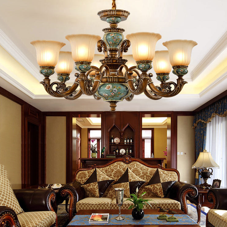 European Floral Resin & Glass Petal Chandeliers for Living Room Decor