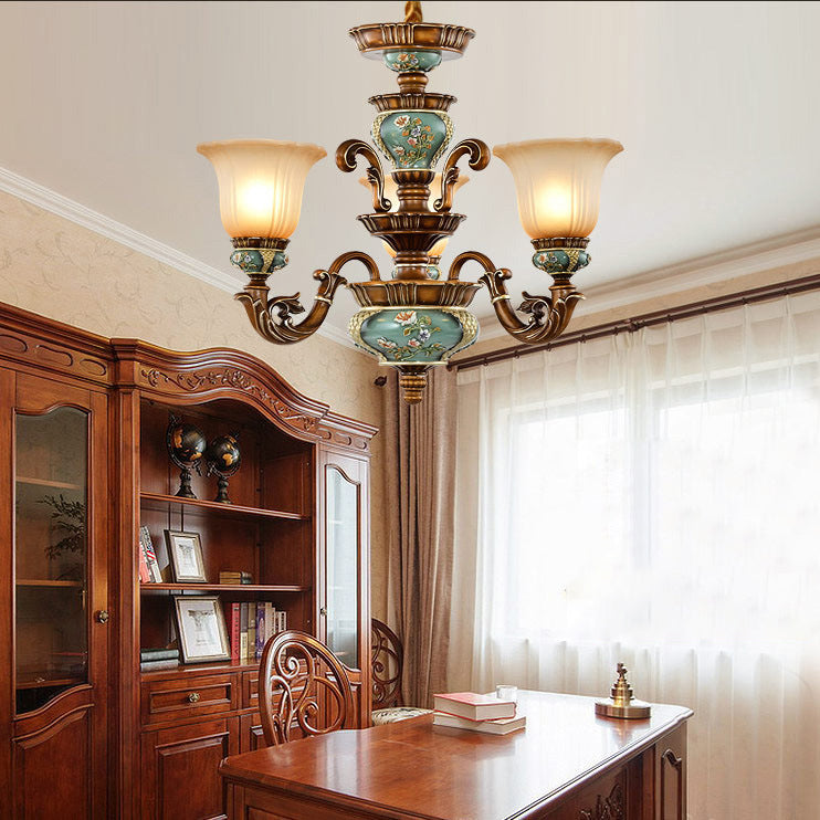 European Floral Resin & Glass Petal Chandeliers for Living Room Decor