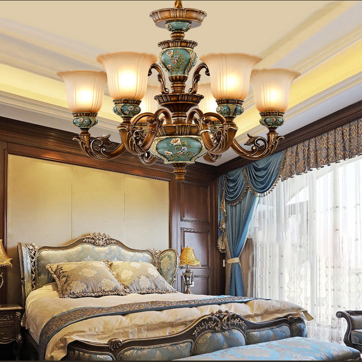 European Floral Resin & Glass Petal Chandeliers for Living Room Decor