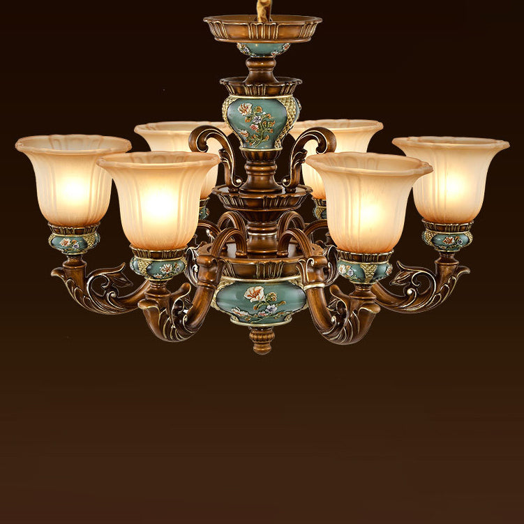 European Floral Resin & Glass Petal Chandeliers for Living Room Decor