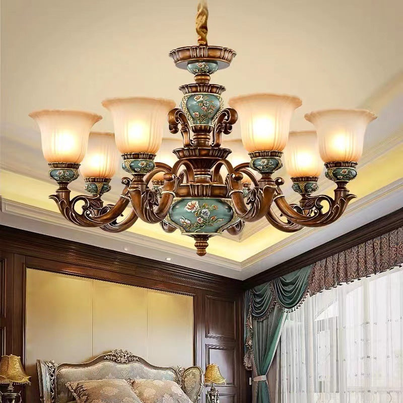 European Floral Resin & Glass Petal Chandeliers for Living Room Decor