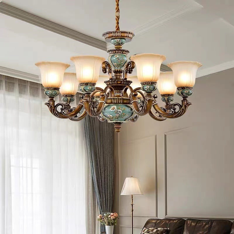 European Floral Resin & Glass Petal Chandeliers for Living Room Decor