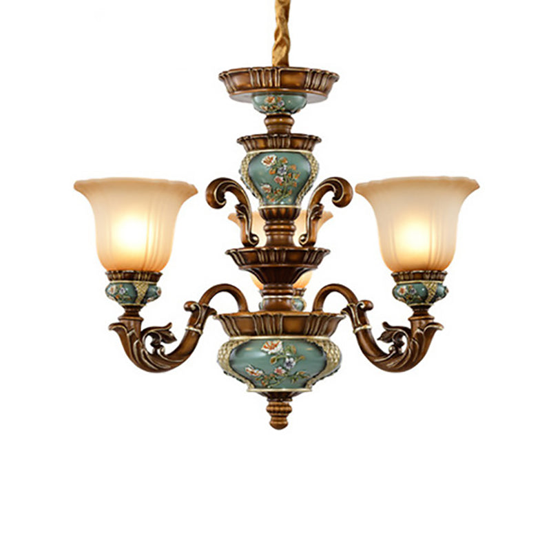 European Floral Resin & Glass Petal Chandeliers for Living Room Decor
