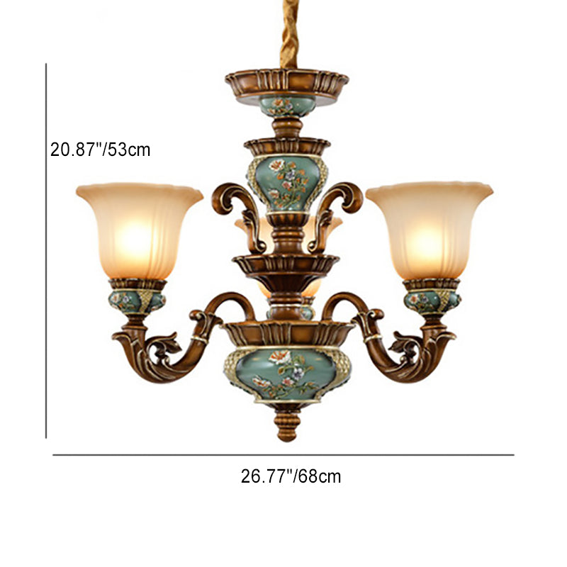 European Floral Resin & Glass Petal Chandeliers for Living Room Decor