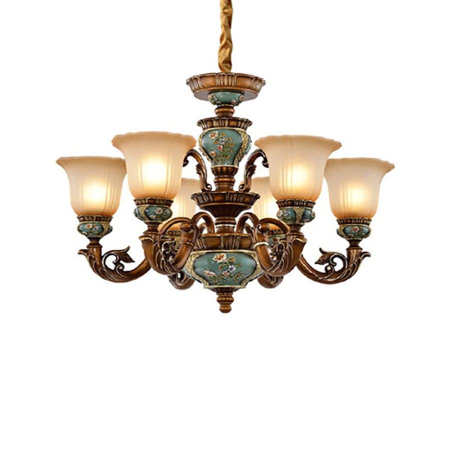 European Floral Resin & Glass Petal Chandeliers for Living Room Decor