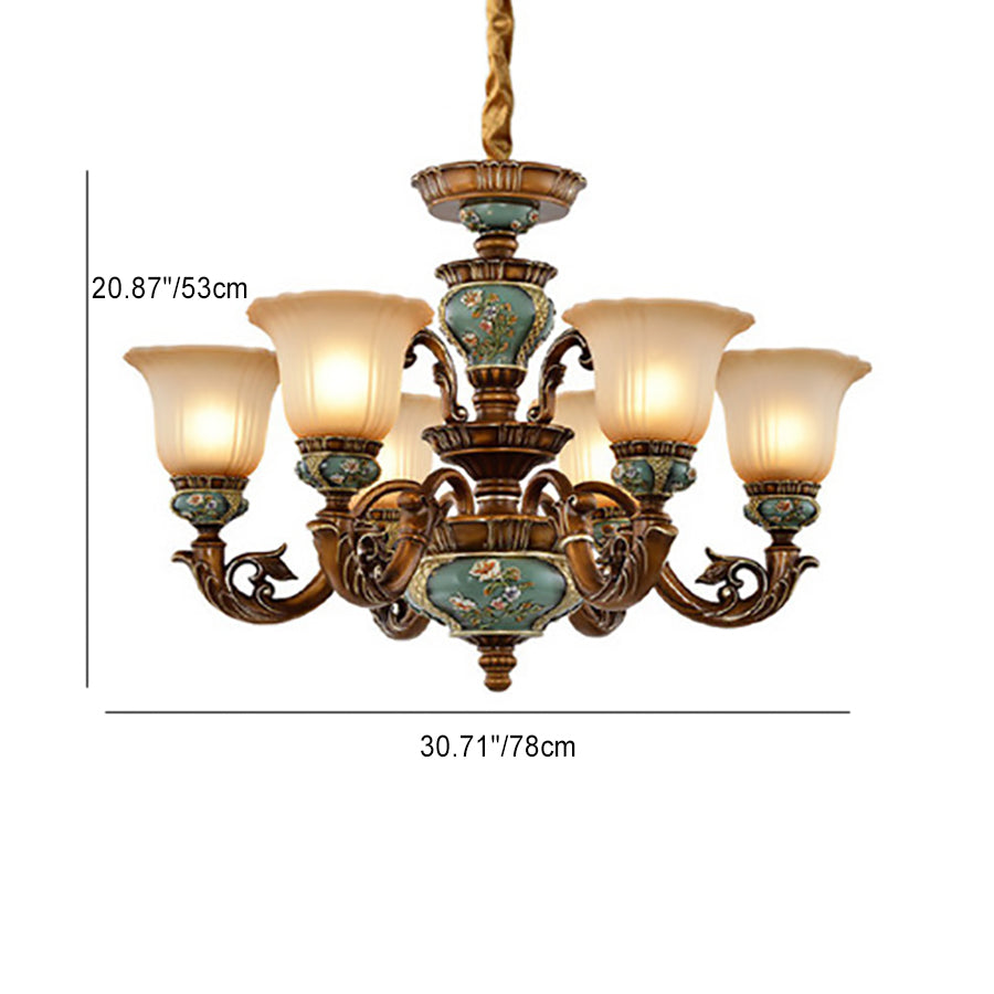 European Floral Resin & Glass Petal Chandeliers for Living Room Decor