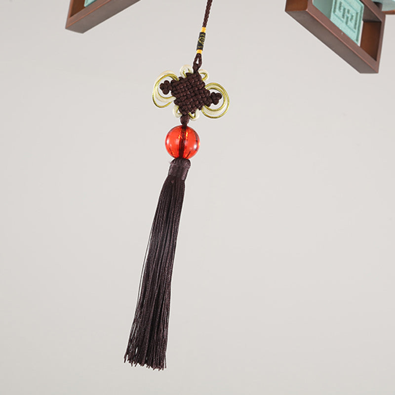 Traditional Chinese Embroidered Square Fabric Iron Chandelier for Living Room