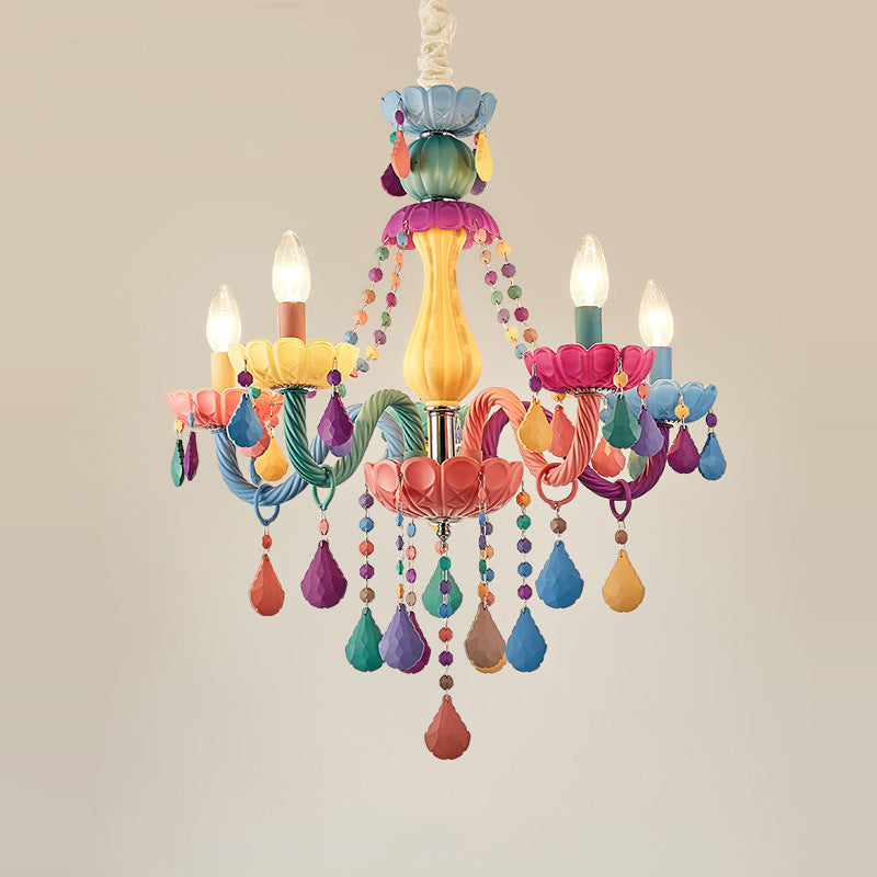 Modern Resin and Iron Candle-Shaped 5-Light Chandelier for Living Room