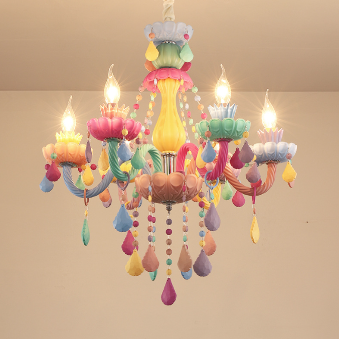 Modern Resin and Iron Candle-Shaped 5-Light Chandelier for Living Room