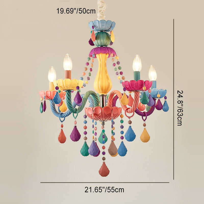Modern Resin and Iron Candle-Shaped 5-Light Chandelier for Living Room