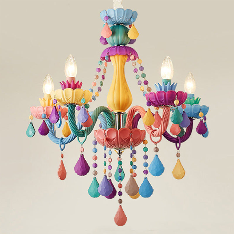 Modern Resin and Iron Candle-Shaped 5-Light Chandelier for Living Room