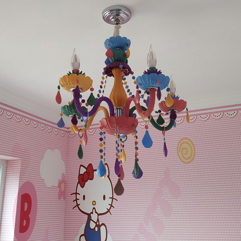 Modern Resin and Iron Candle-Shaped 5-Light Chandelier for Living Room